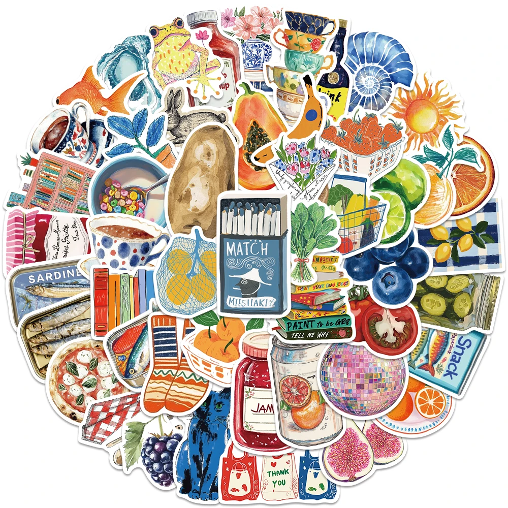 50pcs Vintage Painting Stickers Art Stickers Cartoon Graffiti Decal DIY Scrapbook Journal Luggage Skateboard Decorative Stickers - 2