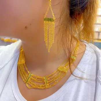 New European Dubai 24K Gold Plated Necklace Earrings Wedding Party Gift Jewelry Set for Lovers