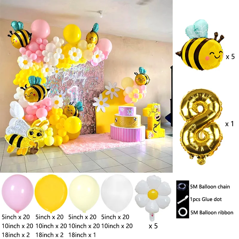Cartoon Kleine Biene und Freunde Folienballons Bogen-Girlanden-Set Latexballons Zahlenballons Geburtstag Babyparty Geschenke – Detail 8