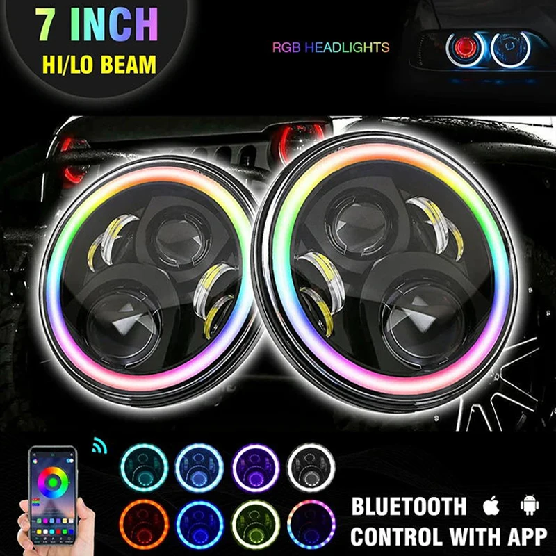 Halo Headlights Pair 7'' Inch Round LED Hi/Lo DRL For Jeep - Foto 6