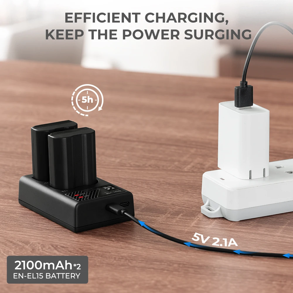 K&F Concept EN-EL15 EN-EL15A EN-EL15B 2 Pack Battery and Charger for Nikon Z6 Z7 D780 V1 D850 D810 D810A D800 D800E D750 Cameras 6