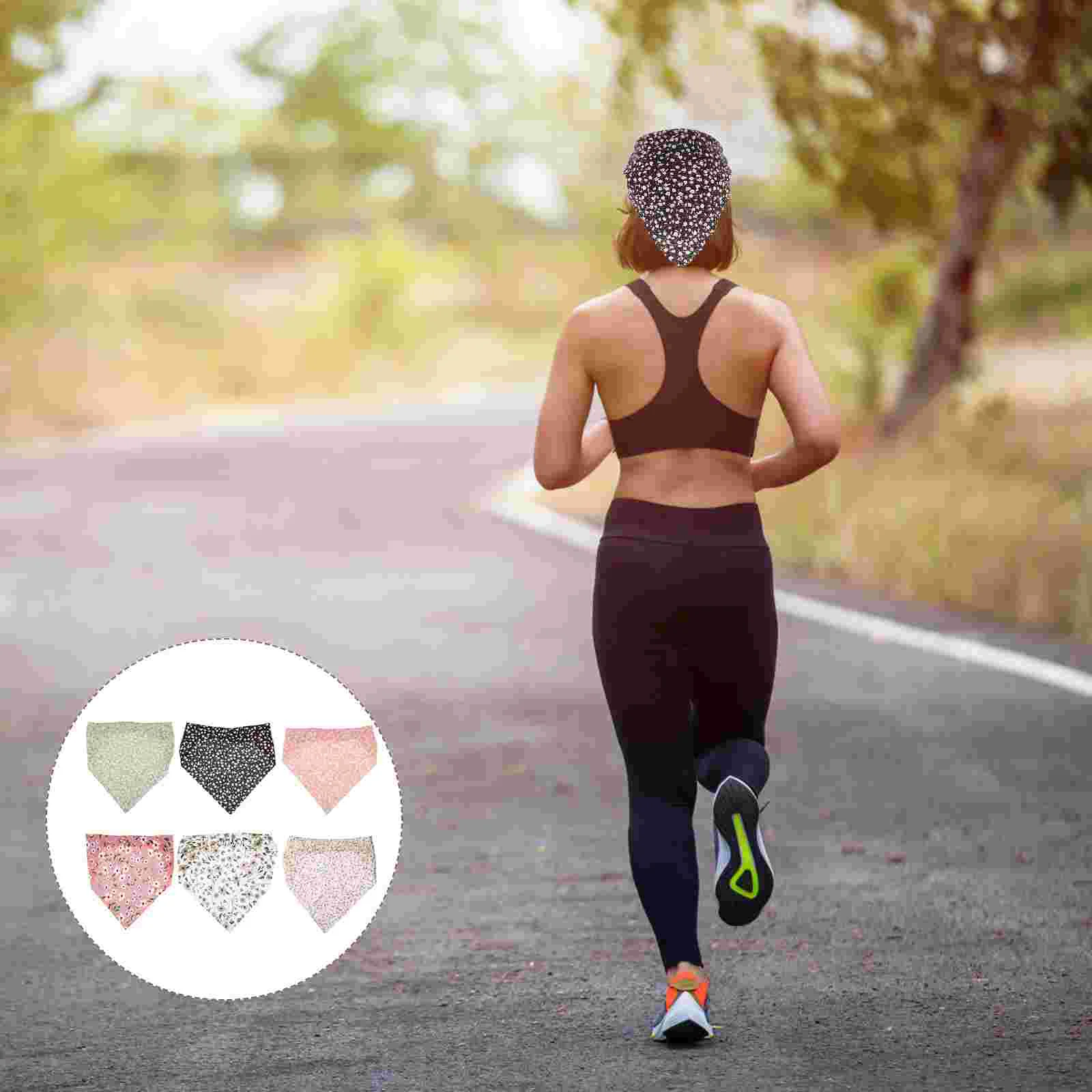 

6 Pcs Short Hair Running Triangular Headband Bandanas Chiffon Scarf for Women Silk Bohemia Beach Hairband