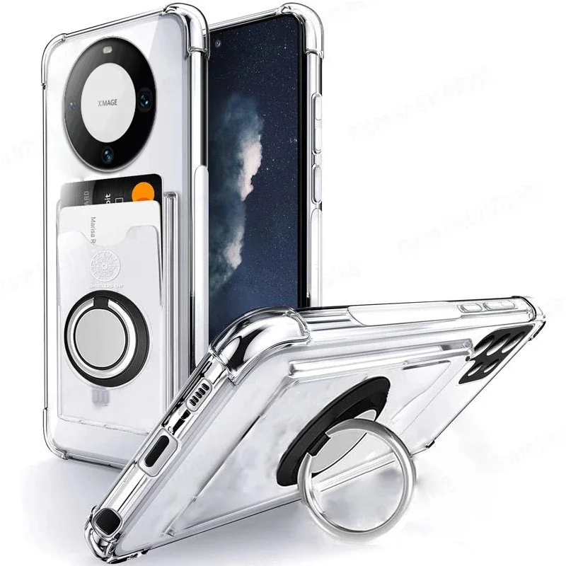 Shockproof Transparent Wallet Phone Case with Ring Holder and Card Slot