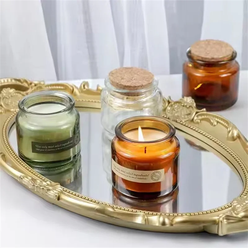 60pcs Custom Logo&Packaging 100ml Scented Candle Jar with Cork Lid Amber Green Grey Clear Glass Empty jars 2