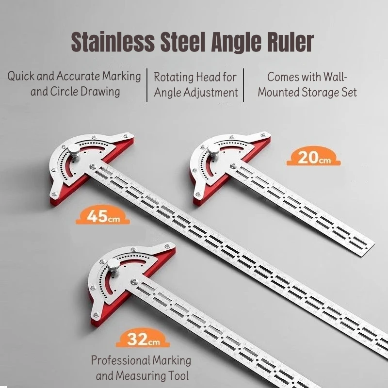 Stainless Steel Multi-Angle Ruler, Professional Carpenter Protractor and Woodworking Layout Gauge Tool