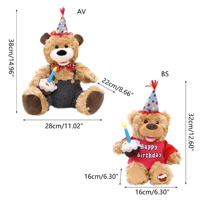 Y55B Electronic Bear Musical Stuffed Animal Singing and Swinging Plush Toy Birthday Gift for Kids Girls Boys Babies Companion