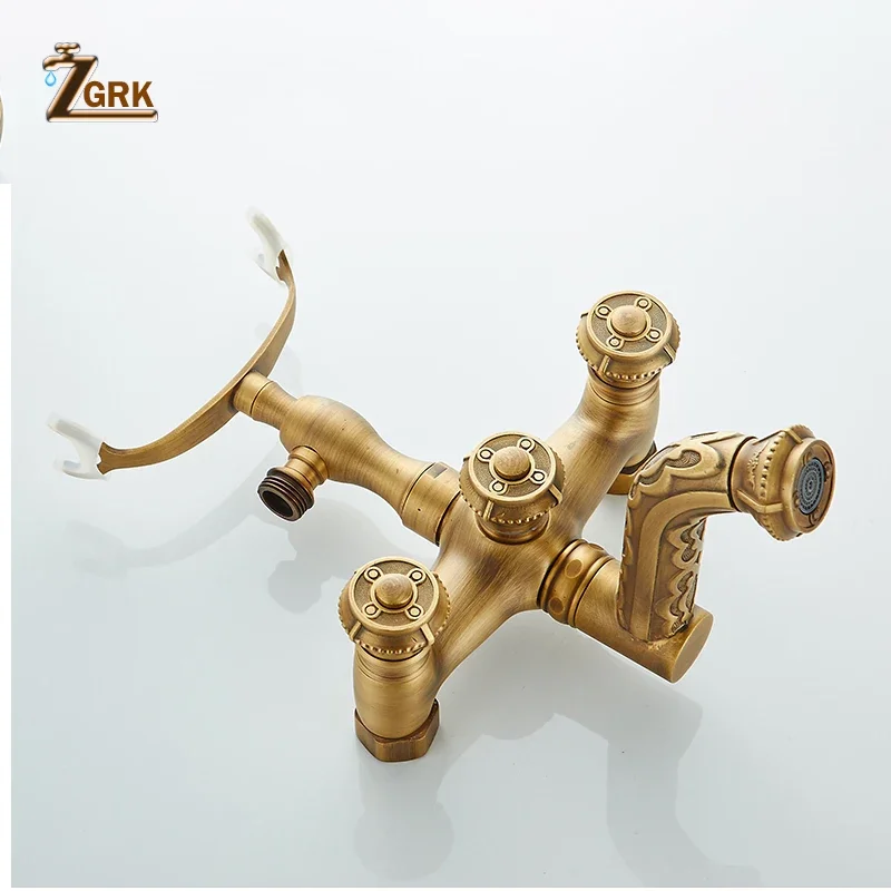 ZGRK Shower System Bathroom Faucet Hand Shower Set Brass Mixer Taps Top Spray Rainfall Head Washing Faucets Antique