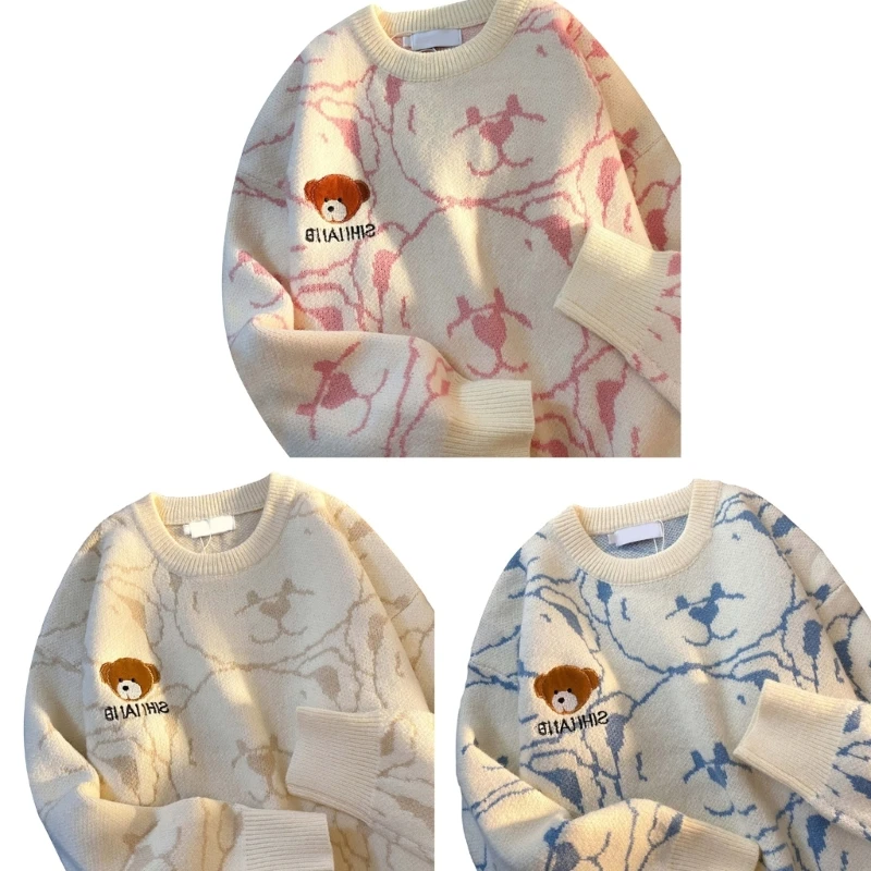 

Womens Bear Knit Pullover Sweaters Casual Loose Crewneck Long Sleeve Jumper Tops