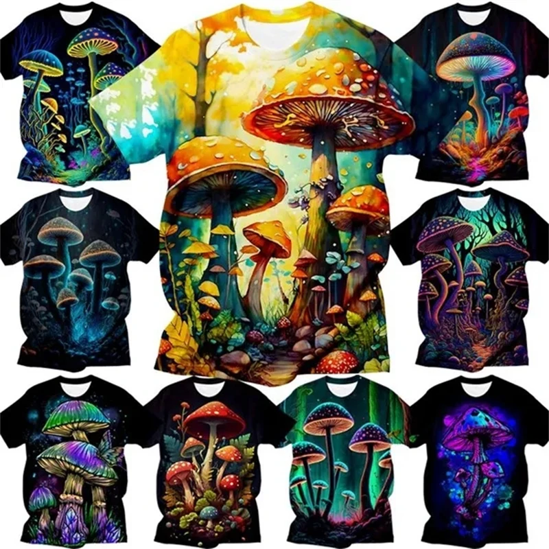 

Summer Men's Casual T Shirts 3d Printed T-shirt Art Design Colorful Mushroom Printing T-shirts Top Short Sleeve Streetwear Tees