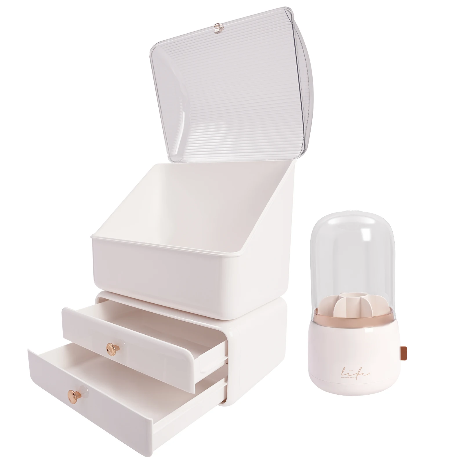 Large Makeup Organizer Make Up Cosmetics Plastic organizer box with Brush Holder Lid and Drawers 2