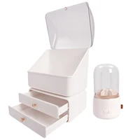 Large Makeup Organizer Make Up Cosmetics Plastic organizer box with Brush Holder Lid and Drawers 2