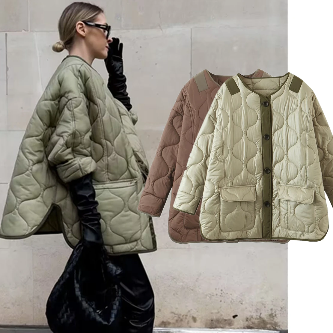 

Dave&Di Vintage Quilting Loose Parka Coat Bomber Ins Fashion Bogger Jacket Women