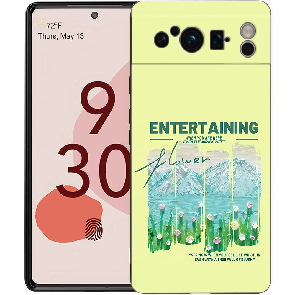 Green Floral Shockproof TPU Phone Case - Soft Black Cover
