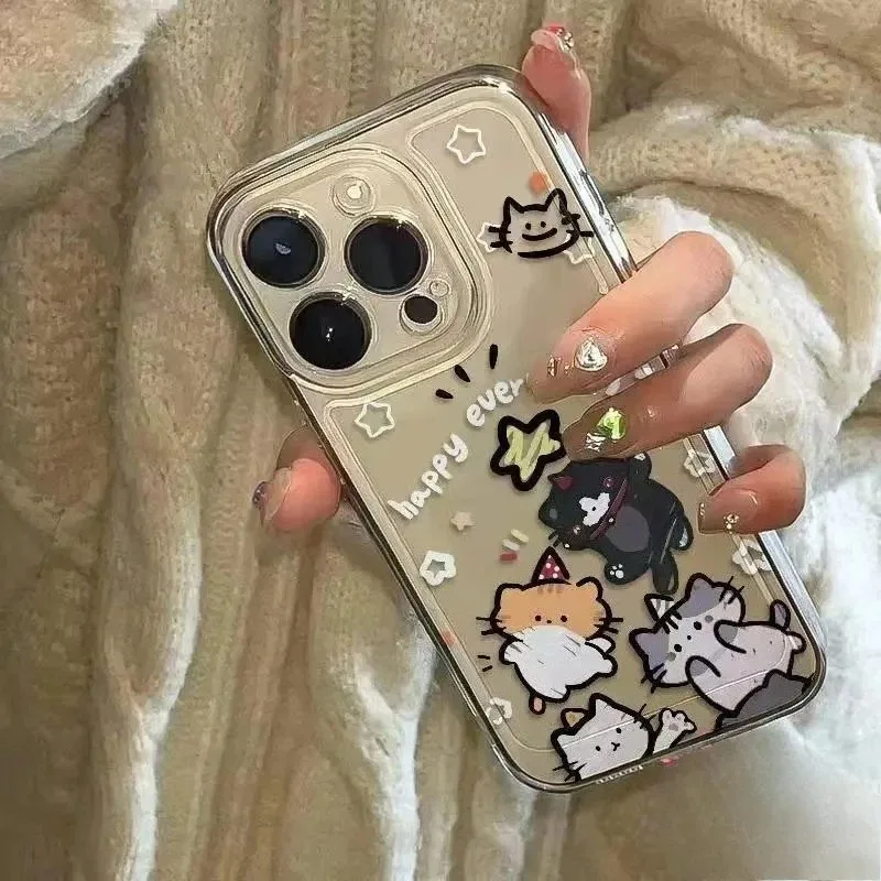 Adorable Cartoon Cat Star Clear Soft Phone Case – Decorative Back Cover