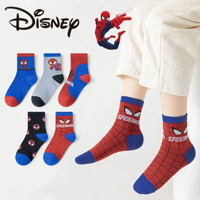 

5Pairs Disney Baby Socks Spiderman Cartoon Anime Cotton Boys Tube Socks Children Autumn Winter Socks Children Sock Size 0-12 Y