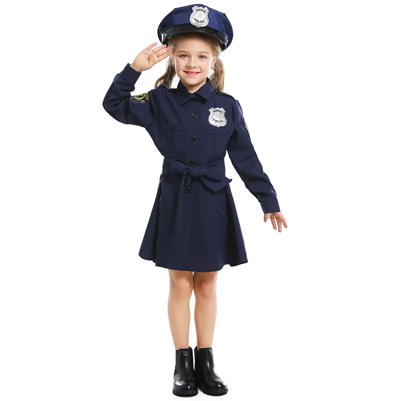 Kids Girls Tiny Cop Police Officer Playtime Cosplay Uniform Bambini Professione Festa A Tema Halloween Gioco Di Ruolo Dress Up Costume