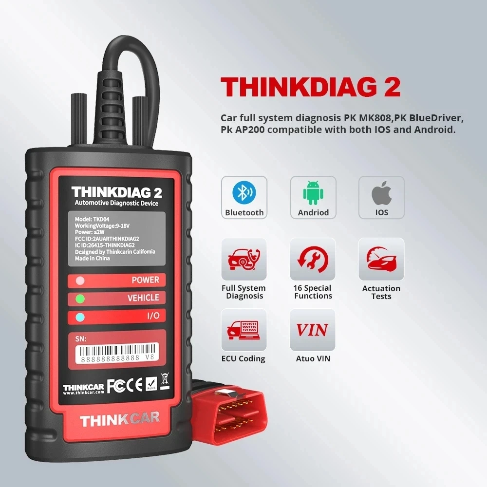 THINKCAR thinkdiag 2 THINKDIAG2 s 1/2 rok D-Z softwarový podpora být schopen FD protokol 16 resetovat fungovat OBD2 diagnostické nářadí DBSCAR