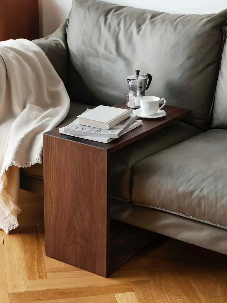 U-shaped Small Side Table Multi-functional Solid Wood Sofa Nordic Simple Cherry Wood Black Walnut