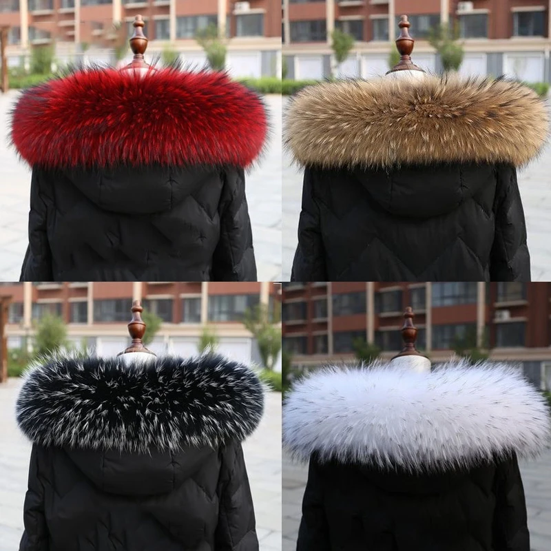Natural Real Raccoon Fur Collar winter women Down Coat Hood Decor Fur Trim Warmer Fur Scarf Ladies Genuine Luxury Shawls