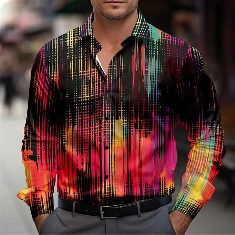 

Graffiti Men's Fashion Casual 3D Printed Shirt Outdoor Street Spring and Summer Lapel Long Sleeve Black 6XL Stretch Fabric Shirt