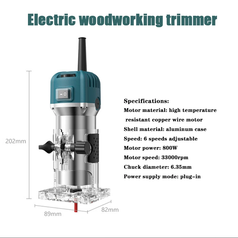 Compact Wood Router Tool 6 Speeds Adjustable Electric Hand Woodworking Trimmer Router 800W 33000r/min. 3