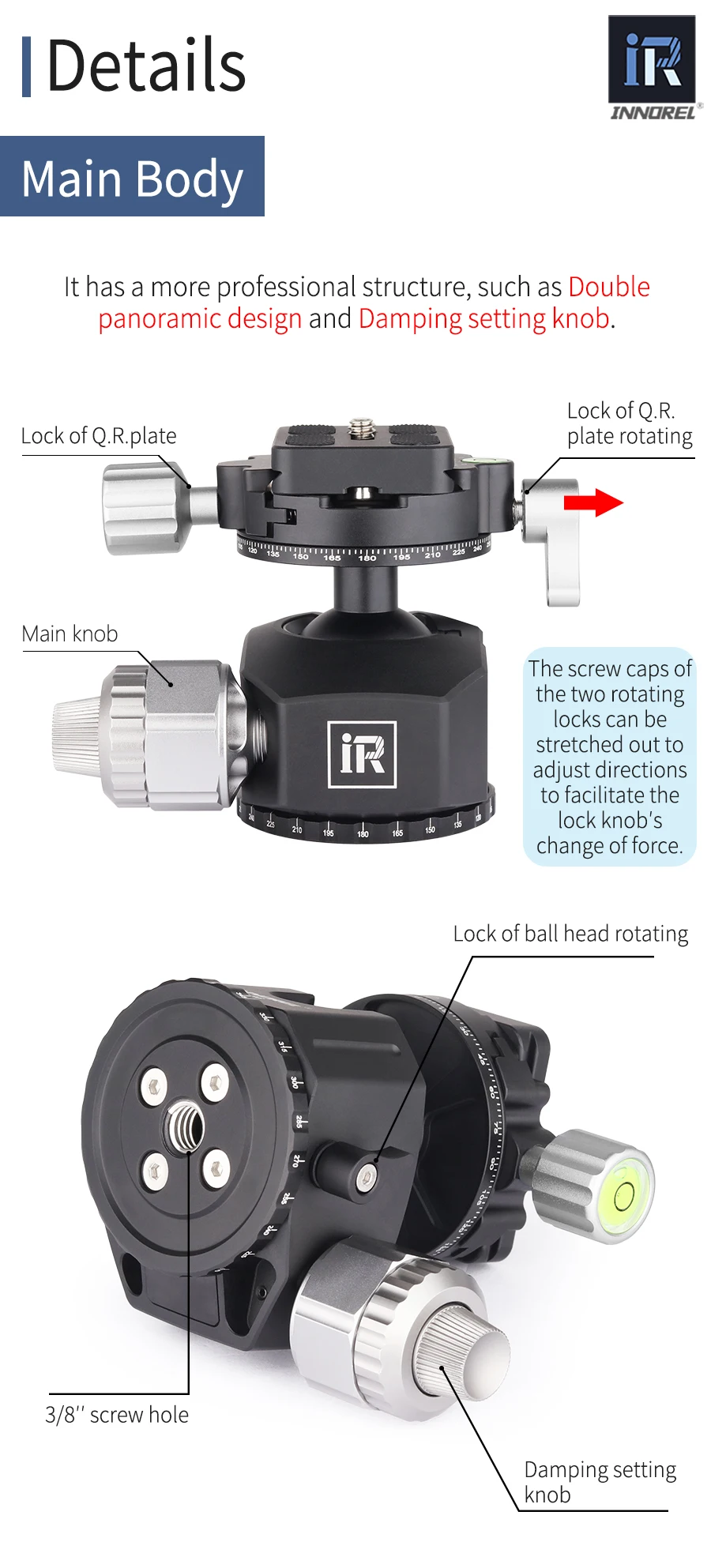 L36 Low Gravity Center Tripod Head for Heavy Duty Digital SLR Cameras with Alumi