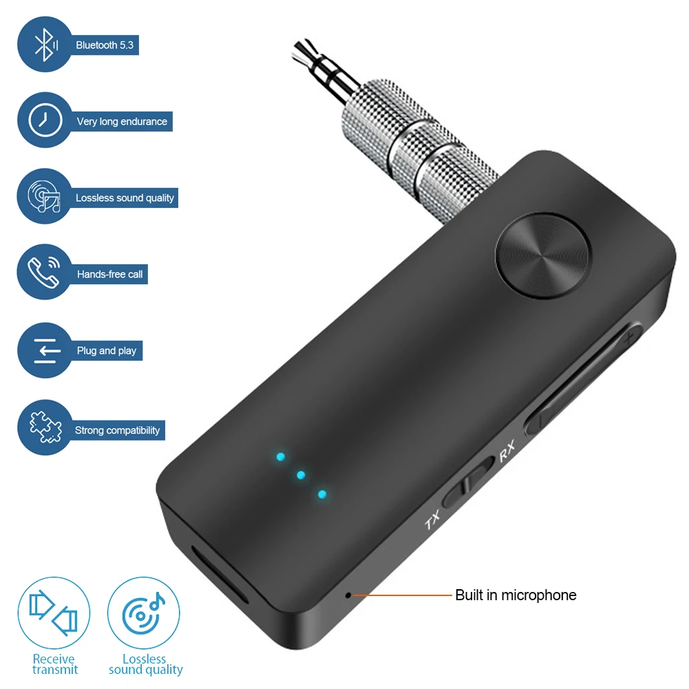 Car 2 in 1 Bluetooth 5.3 Transmitter Receiver Handsfree Wireless Adapter 3.5mm Audio AUX Adapter For Car Audio Music Aux bluetooth audio adapter bluetooth mp3 receiver car audio converter