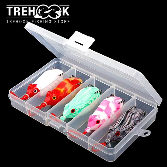 TREHOOK 5pcs Topwater Frog Fishing Lures Set With Tackle Box