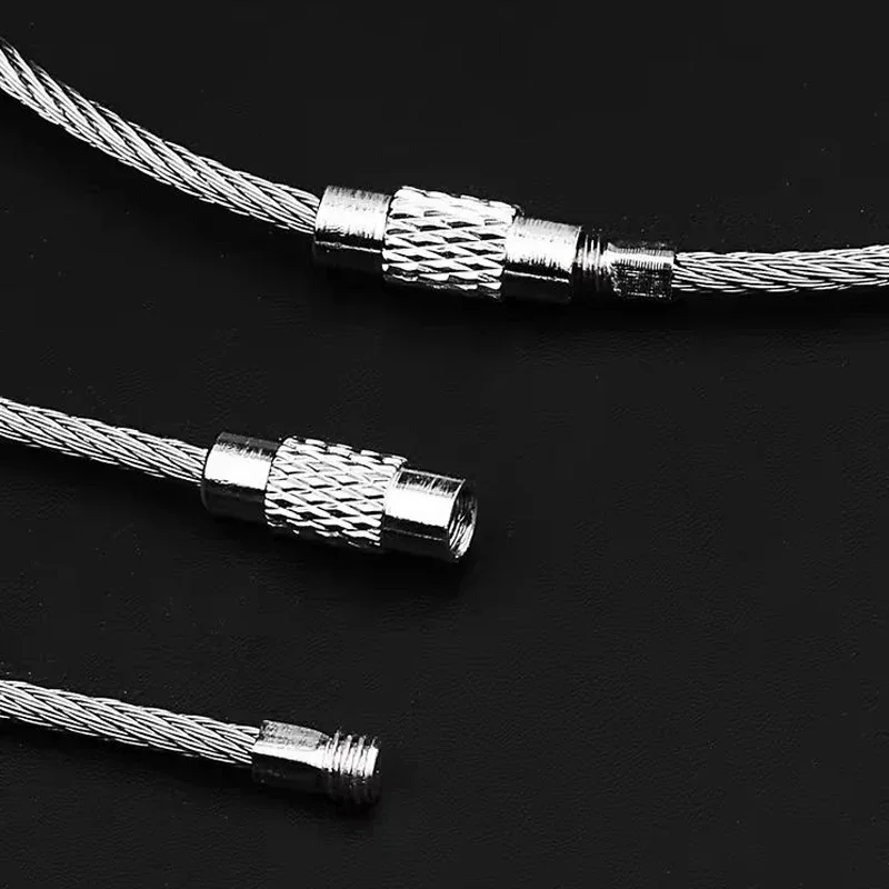 Stainless Steel Wire Keychain Metal Tag Ropes Cable Loop Keyring Circle Screw Lock Gadget Ring Key Camp Hanging Tool Hardware metal keychain stainless steel wire rope steel wire rope