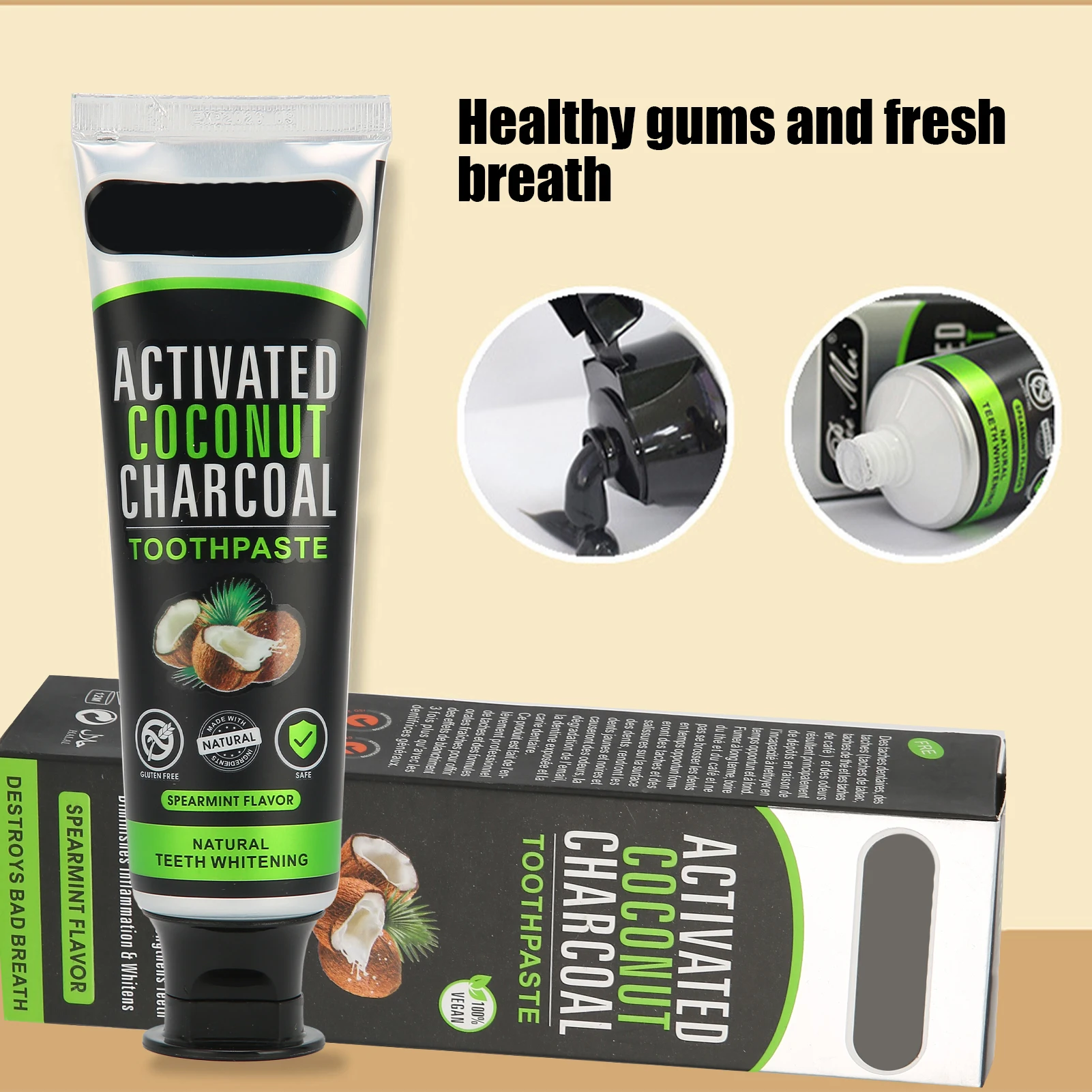 100ml Teeth Whitening Toothpaste Teeth Whitening Powder Activated Coconut Charcoal Powder Bamboo Toothbrush for Oral Hygiene tooth powder teeth whitening essence teeth whitening product teeth health product