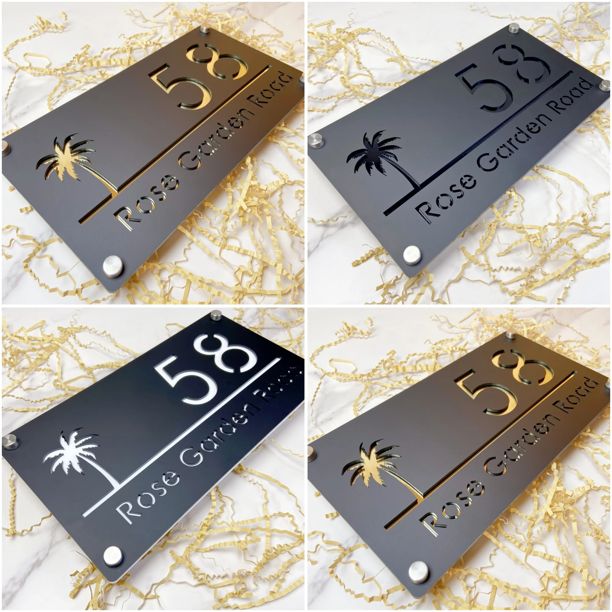 Personalized 3D Acrylic House Number Sign Custom Address Plate Modern Coconut Tree Design Weatherproof Outdoor Name Plaque Sign house number signs,house numbers,number plate,house wall plaques