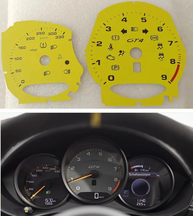 Gauge Face Yellow Per Porsche 718 Cayman Manual Gt4 Instrument Counter Guards Quadranti 330 Km/H 9000Rpm