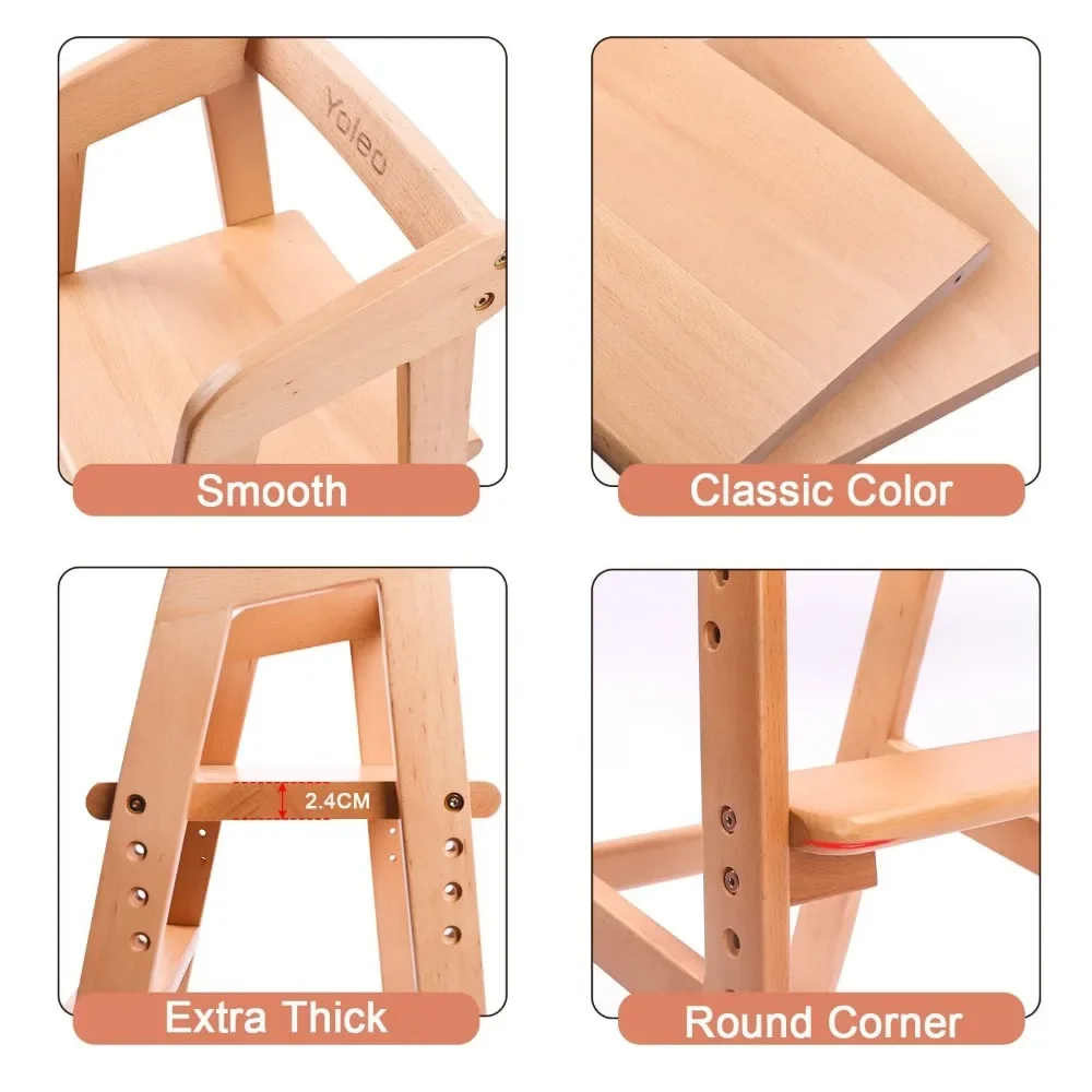 YOLEO High Chair Wooden for Toddlers Junior Childs, Sturdy Durable Dining Feeding Chair with Steps Grows with Child, Max 60kg