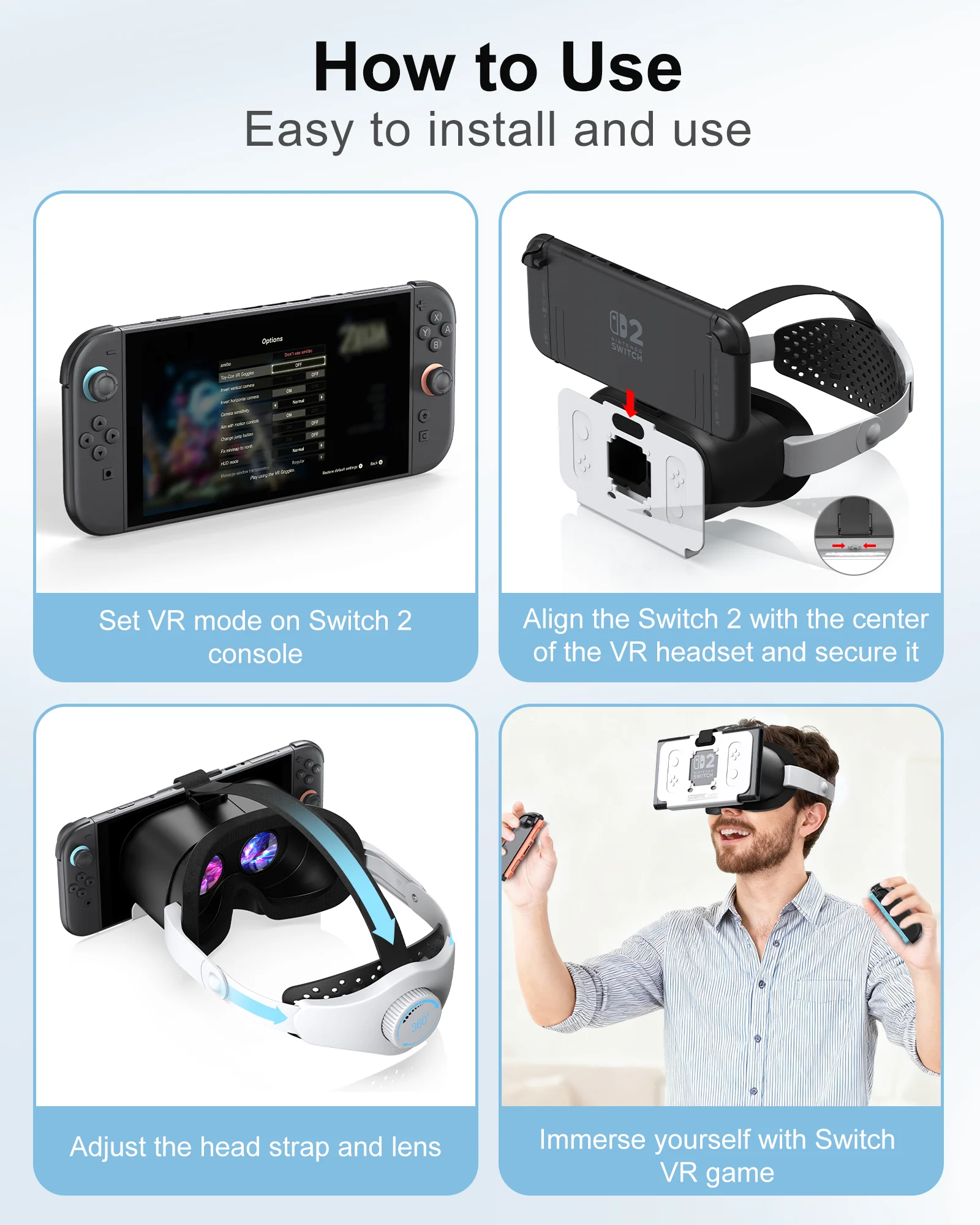 Visore VR per Nintendo Switch 2 con Lenti HD Regolabili e Fascia per la Testa Confortevole - immagine 4
