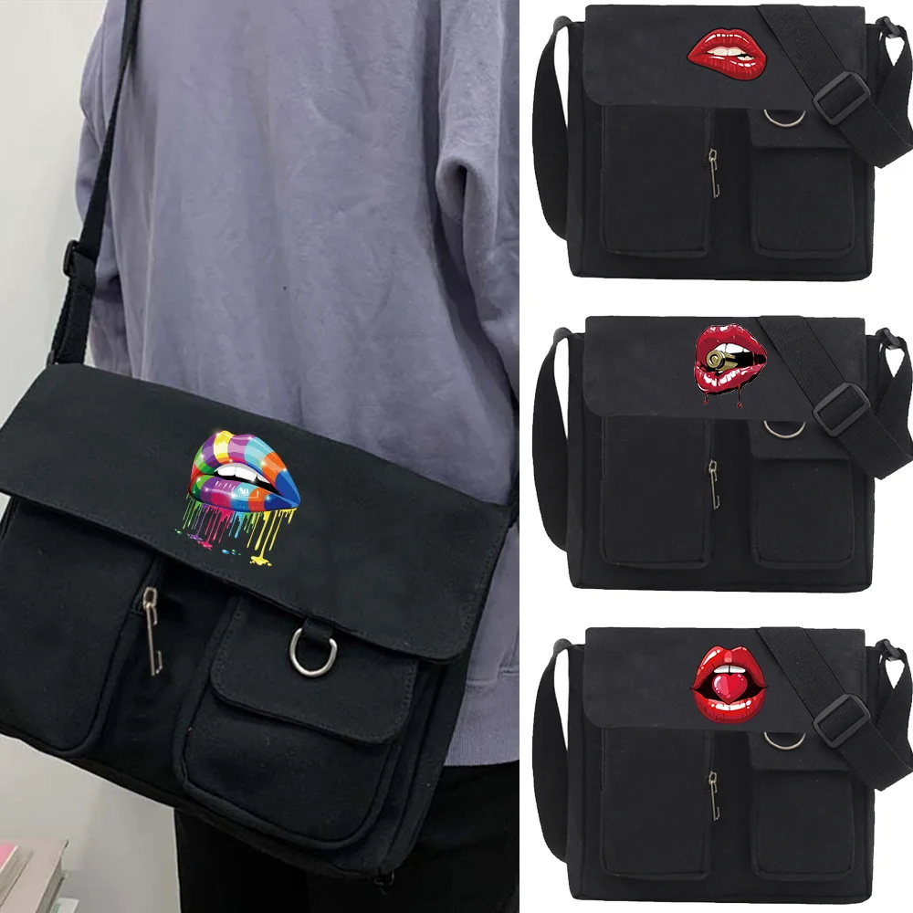 

Cute Canvas Small Bag Female 2023 New Japanese Harajuku Diagonal Bag Wild Student Girl Shoulder Bag Mouth Printed Bags for Women