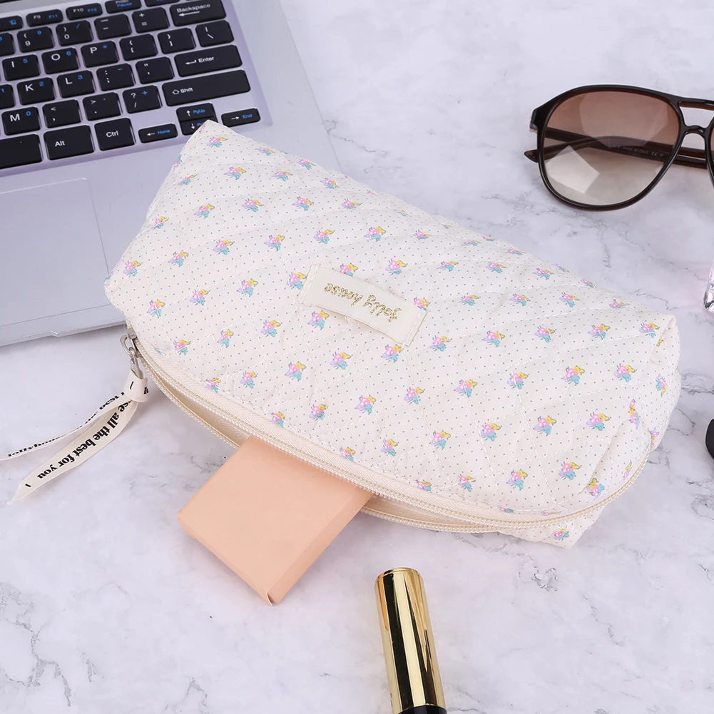 여성용 퀼트 화장품 파우치, 지퍼 보관 클러치, 코튼 꽃무늬 프린트 대용량, 여성 소녀 보관 가방 세트