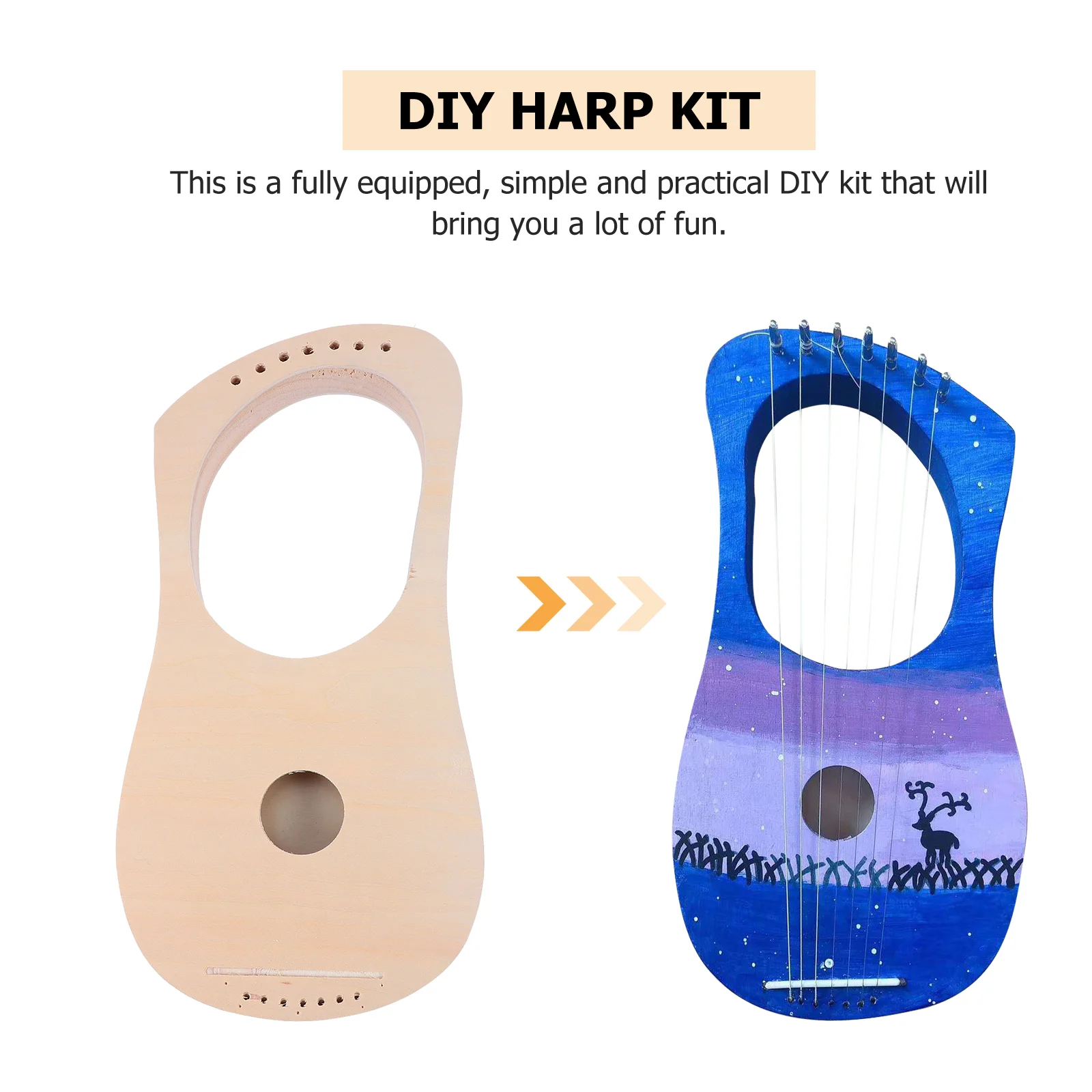 Wooden Lyre Harp Kit 7 String Handmade Instrument Kids Toys Fun Musical Material Painting Small Children Activity Parent