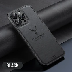 Elegant Deer Head Pattern Cloth Leather Case - Shockproof Soft Back Shell Cover for iPhone 13 (Black)