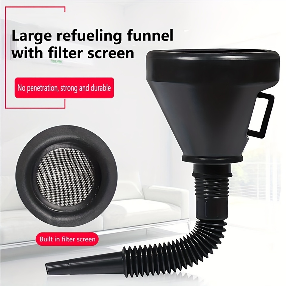 1 Pc Multi Functional Flexible Automotive Fuel Funnel: Spill-Proof Refueling & Oil Changing Tool with Wide Mouth & Handle
