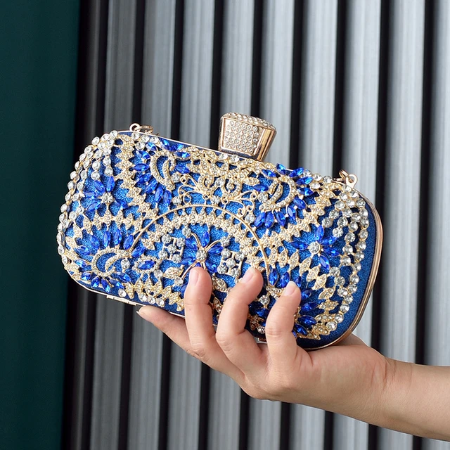 Luxury Royal Blue Rhinestones Clutch Purse Evening Bags | Baginning
