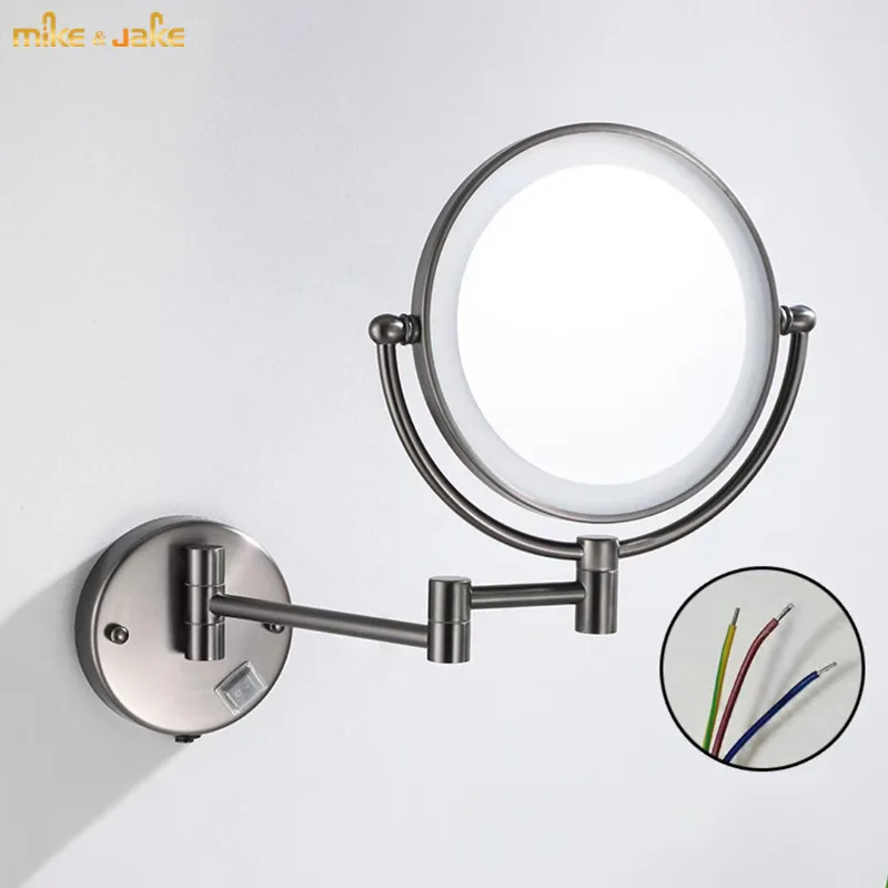 Gun gray folding led cosmetic mirror with light bathroom telescopic