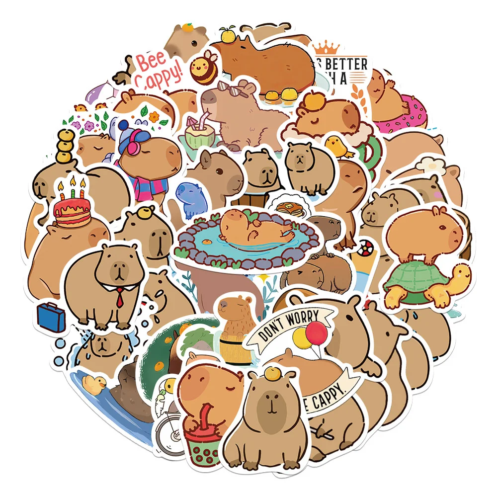 10/30/50PCS Cartoon Cute Capybara Graffiti Waterproof Sticker Personalized Decoration Creative Refrigerator Skateboard Wholesale