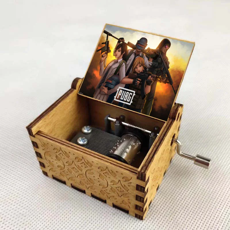 

anime PUBG Cartoon Music Box Carved Wood Hand Crank Music Box Home decorations Merry Christmas Kids Birthday Gift