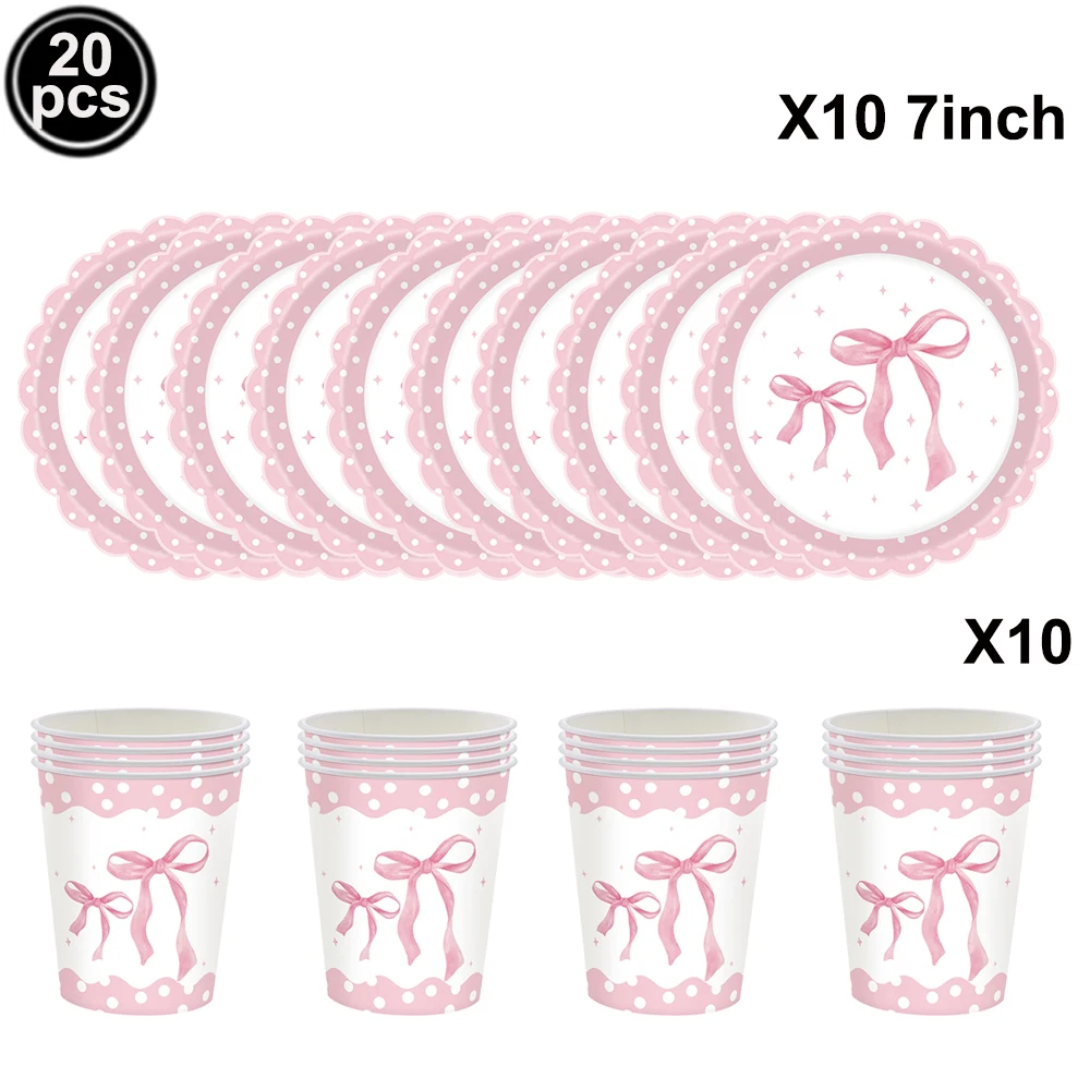 Pink Bow Theme Disposable Paper Napkins - 20pcs for Birthdays, Baby Showers, and Weddings