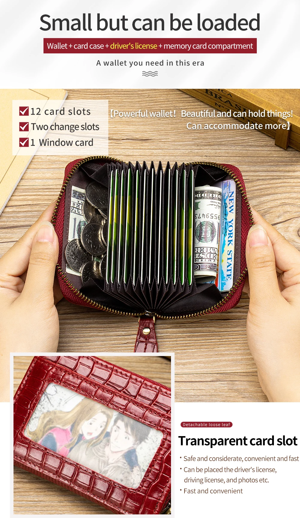 STEEL LION Cow Pickup Bag, Unisex, multifunktionale Münztasche mit Krokodilmuster, Schlüsseltasche mit mehreren Fächern und diebstahlsicherer Eisenkette – Detail 3