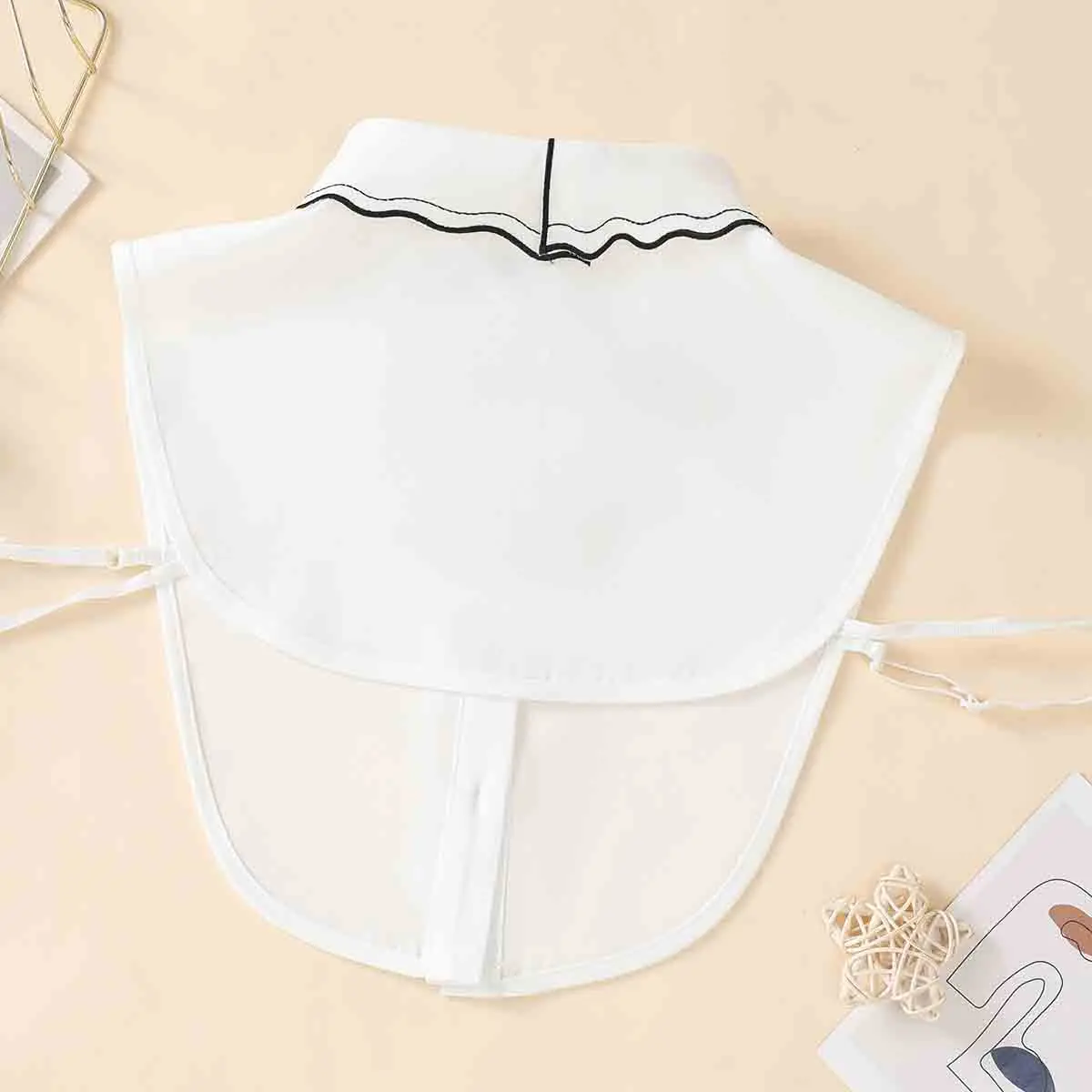 Women&rsquo;s Fashion Embroidered Chiffon Fake Collar with Black Edge Wave Embroidered Collar Paired with Sweater Shirt Versatile Coll fake collar detachable collar shawl