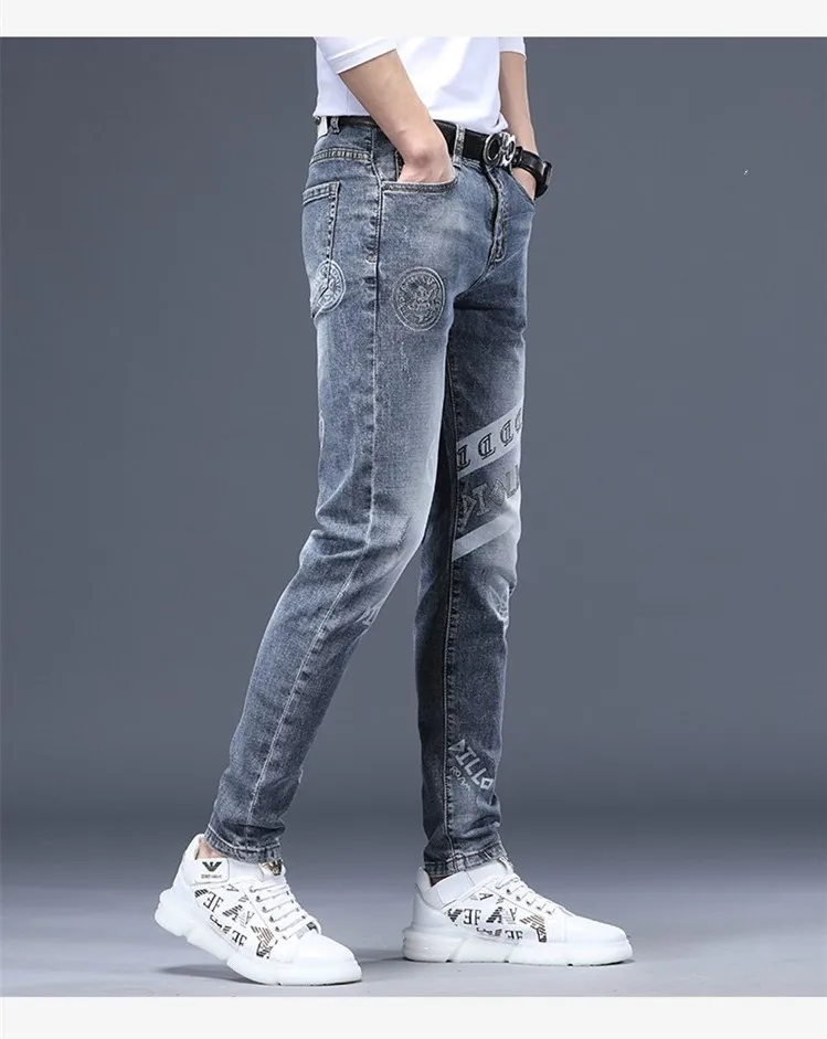 New Spring Winter High Quality Designer Hot Drill Cheap Brand Men's Pants Luxury Clothing Cowboy Brushed Denim Male Slim Jeans
