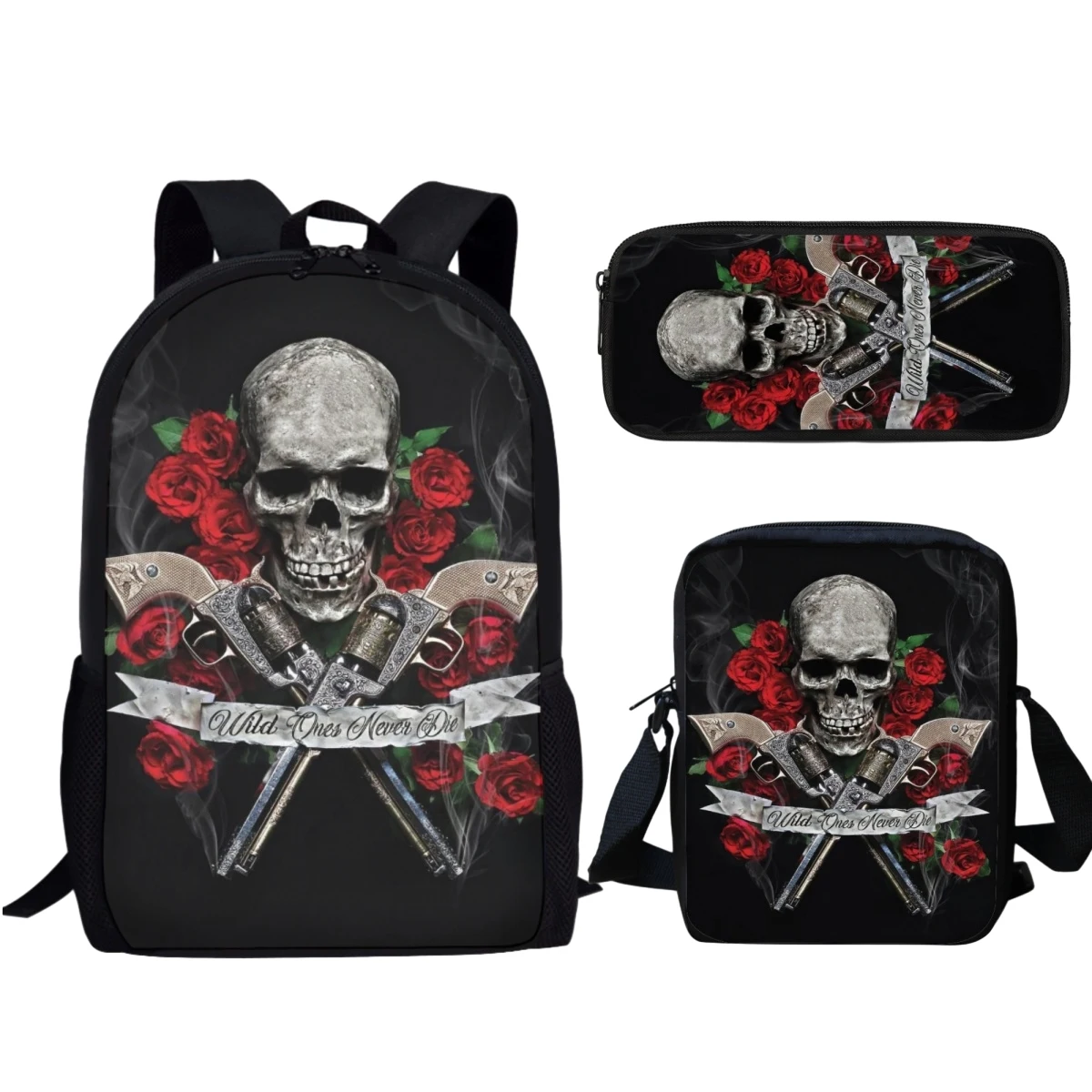

Gothic Skull Rose Fashion School Bags for Teenagers Casual Backpack Boys Girls Book Bags 3pcs/set Student Travel Bags Daypack