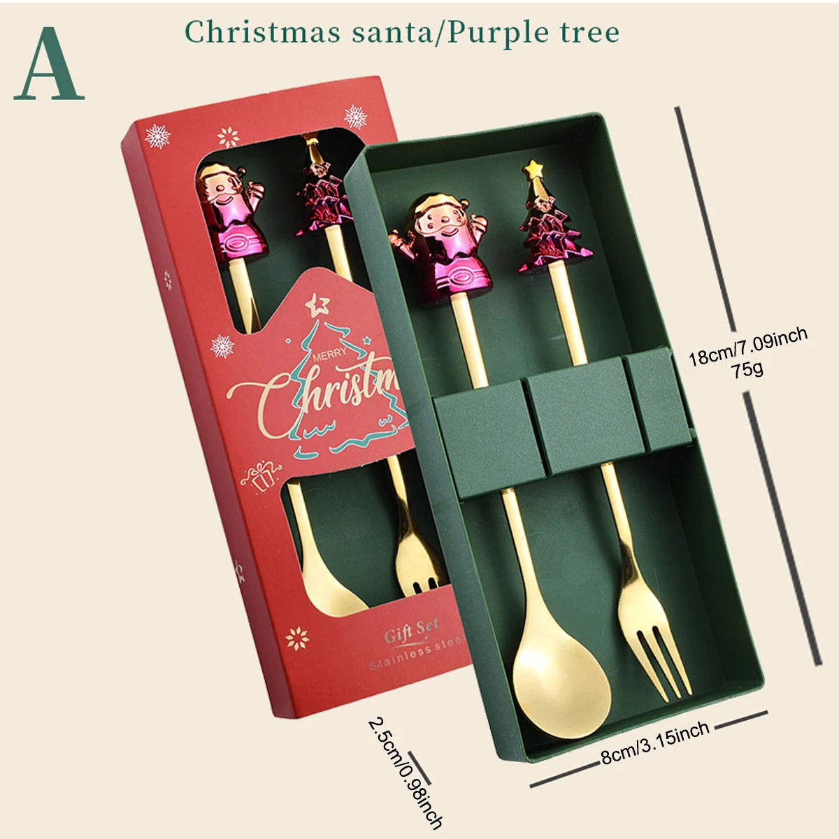 Description Picture 2 of itemMetal Elk Christmas Hat Tree Fork Spoon Cutlery Set with Gift Box Christmas Theme Dinnerware Set Stainless Steel Party Tableware