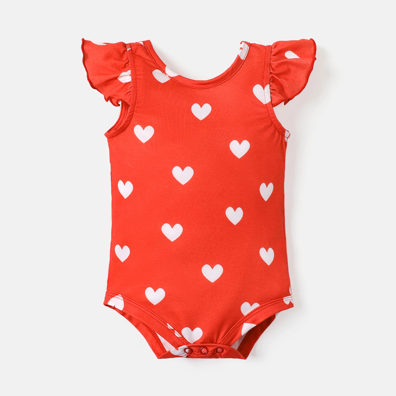 PatPat ߷Ÿε  ҳ Naia Allover Heart Print Bow Decor Flutter-sleeve Romper